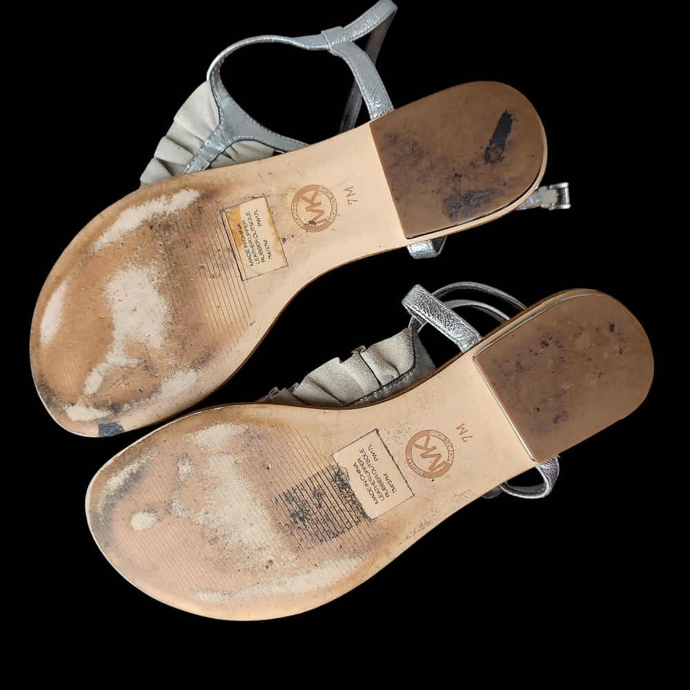 Michael Kors Metallic Leather T-strap Sandals - Picture 3 of 6